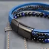 Bracelets de charme 2023 Punk Men Beded Classic Classic Fashion Blue Lapis Lazuli Bracelet en cuir multicouche pour cadeau de bijoux