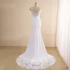 Imagens reais com decote em v sereia vestido de casamento boêmio tribunal trem renda vestido de noiva novia zíper feito sob encomenda