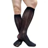 Men's Socks Knee High Black Mens Formal Dress Suit Style Stocking Sexy Lingerie See Through Thin Sheer Long Tube Hose