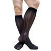 Chaussettes pour hommes genou haut noir hommes robe formelle costume style bas lingerie sexy voir à travers mince tube long tube