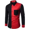 Red Black Patchwork Shirt Men 20202Autumn New Slim Fit Mens Dress Shirts Casual Business Social Shirt Male Hit Color Chemise 3XL286f