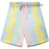 Casablanca silk sets satin shell wave neon rainbow dream casual shorts men designer shirts216G