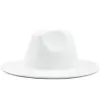 New Outer white Inner pink Wool Felt Jazz Fedora Hats with Thin Belt Buckle Men Women Wide Brim Panama Trilby Cap 56-58CM332A