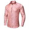 Camicie casual da uomo Camicia di seta rosa rosa con motivo cachemire Manica lunga per uomo Jacquard Abito da cerimonia nuziale per feste maschili Hi-Tie Design233U