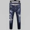 mens jeans denim blue skinny ripped pants version Navy old fashion Italy style2776