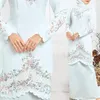 Ethnic Clothing Lace Embroidery Kebaya Muslim Women Solid Color Elegant Full Sleeve Kaftan Front Zip Nursing Friendly Islamic Abaya Dress