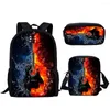 Sacs d'école Fire Guitar Print 3Set pour adolescents garçons filles sac à dos décontracté élèves primaires Bookbag Mochila Escolar