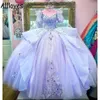 Charming Puff Sleeve Lace Appliques Quinceanera Dress Ball Gown With Cape Off The Shoulder Beading Ruffles Pageant Sweet 15 Dress 230o