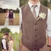 Rustic Brown Wool Groom Vests Vintage Pockets Men's Suit Vests Slim Fit Men's Dress Groomsmen Attire Wedding Dresses Wai239U