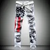 2020 Nieuwe Mode Heren Amerikaanse USA Vlag Gedrukt Jeans Rechte Slim Fit Broek Plus Maat 38 40 42 Casual Jeans Broek Voor Men255u