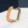 Hoop & Huggie One Deep Blue Square Earrings Paved Orange Zirconia Stones Geometric Yellow Gold Women Wedding Party Jewelry12528