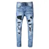 Hommes Designer Jeans Lettre Imprimé Ripped Diamond Patchs Slim-jambe Jeans Denim Pantalons Club De Mode Clothin Mâle Hip Hop Skinny 28-4307u