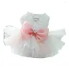 Vêtements pour chiens Charmante robe pour animaux de compagnie Adorable Costume Puffy Sash Dentelle avec broderie florale Mesh Patchwork pour petits chiens