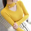 Women's Sweaters Ribbed Basic Jumpers Pullover Solid Clothes Knitted Long Sleeve T Shirt Irregular Streetwear Hollow Out Yellow Girl Tops