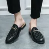 Retro Men Half Trailer PU Splice Low Heel Horse Buckle Decoration Business Leisure Daily Outdoor Slippers