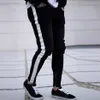 Chude dżinsy mężczyźni Hip Hop Stripe Elastic Slim Fit Denim Spodnie Mężczyzna Elastyczne Ołówek Dno Street Knee Red Hols Dżinsy 2019259a