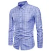 Mens Long Sleeve Oxford Formal High-grade pure cotton Plaid Long sleeve shirts men's slim Fit Casual business shirt Top M-5XL3019