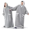 Super Long Flannel Blanket with Sleeves sleepwear hooded Winter Hoodies Sweatshirt Women Men Pullover Fleece Giant TV Blankets Ove190d