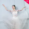 Stage Wear Ballet Dance Dress Printed Flower Mesh Top Women's Sheer See-through Blouse Elegant Tops Shirt Fall