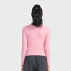 L018 Shirt met lange mouwen, slim fit, yogatops, elastische plooien, sweatshirt, geribbelde T-shirts, rekbaar, huidvriendelijk fitness-T-shirt, dames sporttop