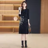 2023 Vintage Jacquard Graphic Sweaters Dress Autumn Winter Designer Kvinnor O-Neck Slim Vacation Party Sticked Jumper Dresses Long Sleeve Soft Warme Midi Frocks