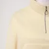 Hoodies femininos moda recortada moletom cor sólida gola meia zip pullovers cordão casual manga longa na moda feminina streetwear