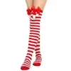 2023 vrouwen over knie kerstsokken diagonaal gestreepte kerstdij hoge kousen kniehoge sokken
