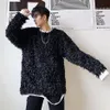 Camicia moda uomo Felpa pelosa camicia adolescente coreana da uomo colletto tondo Manica lunga allentata personalità nera stage327J