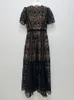 Womens Self- Portrait Black Guipure Lace Midi Dress New