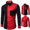Red Black Patchwork Shirt Men 20202Autumn New Slim Fit Mens Dress Shirts Casual Business Social Shirt Male Hit Color Chemise 3XL286f