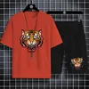 Men's Tracksuits Adult Tiger Print Summer Sportswear Set Simple Fashion Cool Super Loose Outdoor Sports Suitable For Showing Male Charm
