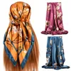 90*90 cm Spring Autumn Lady Beach Silk Scarf New Style Headscarf Women Fashion Square Shawl Wrap Luxury Foulard Bandanna ljuddämpare