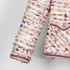 2023 Autunno Rosa Contrasto Colore Contrasto Trim Giacca a maniche lunghe Girocollo Tweed Pannelli Classico Giacche Cappotto Corto Outwear D3S152831