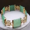 Pretty Natural Green Jade Gemstone Gold Plated Fortune Lucky Link Armband2537