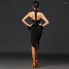 Stage Wear Female Latin Dance Dress Sexy Lotus Leaf Split Sleeveless Practice Clothes Woman Ballroom Charleston Dresses Dancewear DWY4011