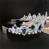 Hair Clips & Barrettes Baroque Royal Queen Gold Wedding Crown Crystal Princess Tiara Headbands Blue Dropship256r