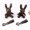 Bunny Rabbit Bag Keychains Buckle Car Keys Holder PU Leather Animal Key Chains Rings Brown Flower Pendant Lanyard Keyrings Charm Cartoon Design Fashion Accessories