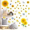 Autocollants muraux couleur tournesol papillon, autocollant créatif, salon, chambre à coucher, arrière-plan d'étude, décoration d'angle