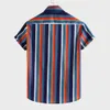 Hommes respirant rayure été à manches courtes boutons amples Chemise décontractée chemisier chemises hawaïennes M-3xl grande taille Chemise Homme296S