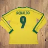 Långärmad brasilfotbollströjor retro skjortor Carloso Camisa de Futebol Brazils Rivaldo Joelinton 1997 1998 Home Romario Ronaldinh målvakt 98 2004 målvakt