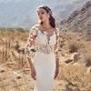 Vestidos de novia de sirena 2023, vestidos de novia sexis de encaje sin espalda con mangas largas, vestido de novia bohemio, vestido de novia, bata de mariee