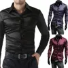 2020 Fashion Shiny Silk Satin Luxury Silk Dress Shirt As Long Sleeve Mens Casual Performance Wear Blouses Mens Shirts M-2XL2819