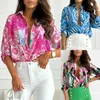 Polos de mujer, blusa de moda con estampado colorido, camisa informal de manga larga para oficina, cuello vuelto, estilo Sexy, atuendo para mujer