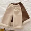 Hosen 2023 Winter kinder Koreanische Lose Lamm Fleece Warme Casual Hosen für Mädchen Verdickt Cord Breite Bein 230915