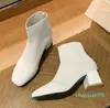 Tasarımcı Botları Kadın Kış Snow Bootic Kadın Tıknaz Yüksek Topuk Ayakkabı Moda Ayak Bileği Kısa Knite Çorap Spor Ayakkabıları Kare Ayak Ayak parmakları Beyaz Sarı