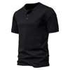 Men's T Shirts Summer Solid Color Collar Short Sleeve T-shirt Casual Loose Three Button Men