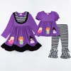 Famille Matching Tenues Girlymax Halloween Fall Baby Girls Girls Boutique Vêtements Stripe Cotton Witch Robe Robe Ruffles Pantalon 230915