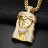 Golden Big Jesus Christ Head Copper Color Necklace Pendant Cubic Zirconia Iced Out Christian Men Hip Hop Jewelry Gift Chains256d