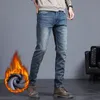 Jeans pour hommes rétro Stretch mince hiver épais polaire mode rue Denim pantalon mâle en peluche maigre Hip Hop pantalon 230915