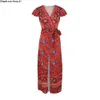 Robe Vintage Boho rétro pour femmes, imprimé de fleurs multicolores, à volants, douce et élégante, manches courtes, mi-lâche, longue tenue de spectacle, à la mode